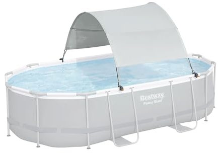 Bestway Flowclear Pool Canopy for 6' 11 to 11' 2 Above Ground Outdoor Oval or Rectangular Swimming Pools with UPF 40 Plus Sun Protection, Gray