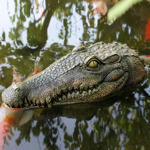 JARPSIRY Schwimmende Alligatorkopf-Gartenstatue, 35,8 cm, künstlicher Gator-Kopf, Lockvogel, Harz-Krokodil-Kopf-Skulptur, Outdoor-Dekoration für Teich, Schwimmbad, Terrasse, Rasen, Hofornamente