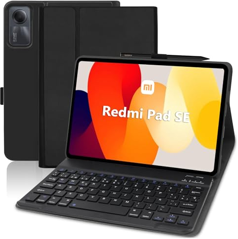 AGARELE Tastatur Hülle für Xiaomi Redmi Pad SE 11'' 2023 Hülle mit Tastatur (Deutsches QWERTZ),Soft Rückseite Gehäuse Schutzhülle mit Magnetisch Abnehmbare Tastatur für Redmi Pad SE 11'' 2023,Schwarz