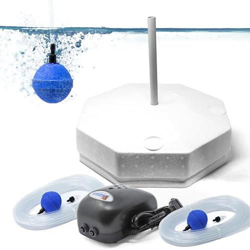 VIALIA Eisfreihalter Gartenteich Komplettset Set 3, Styropor Eisfreihalter mit Lüftungsrohr, 2-Wege Belüftungspumpe und Zubehör, für einen eisfreien Teich im Winter