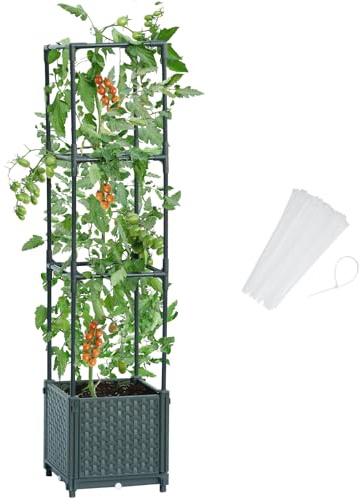 LINEX Raised Garden Bed Planter Box with Trellis, 41.3” Tomato Planters for Climbing Plants Vegetable Vine Flowers Outdoor Patio, Tomatoes Cage w/Self-Watering