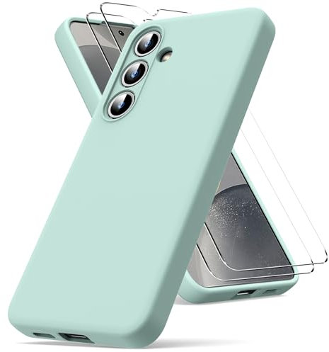 Vansdon Cover Compatibile con Samsung Galaxy S24, 2 Pellicola Protettiva in Vetro Temperato, Gomma Gel di Silicone Liquida Antiurto Custodia - Menta