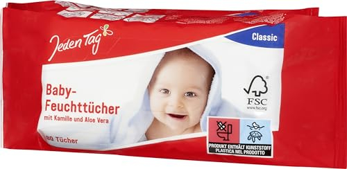 Jeden Tag Baby Feuchttücher Classic mit Kamille & Aloe Vera 2x 80 Tücher | Mit Duft, Pflegt und reinigt empfindliche Haut, pH Hautneutral, Sanfte Sauberkeit für Ihr Baby. (1er Pack)