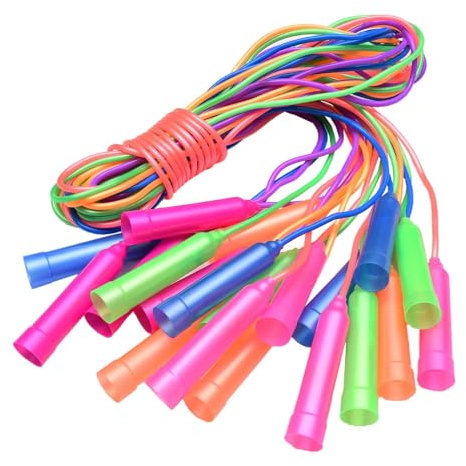 RmKbe 16Pcs Kids Jump Rope Set Adjustable Plastic Jumping Rope Safty Vibrant Jumping Ropes for Outdoor Activity