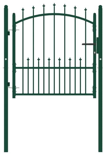 NITCA Fence Gate with Arched Top Steel, Garden Fence Gate Single Door,Heavy-Duty Steel Construction,Garden Gate Barrier Edging Provide Privacy and Security, green 100 x 100 cm