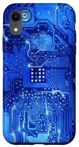 Carcasa para iPhone XR Patrón de placa de circuito de placa base de computadora azul