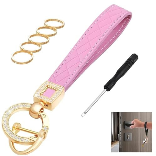 Llavero con forma de Corazón con Diamantes de Imitación Brillantes para Mujer Llavero de Cuero de Microfibra Llavero de Coche de Cuero Correa para Llavero para Mujer Llavero de Coche Cristal(rosa)