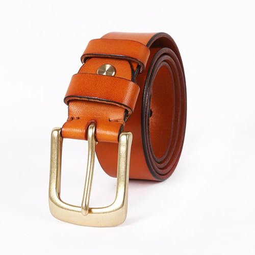 NALANY Herren Ledergürtel Aus Rindsleder,gürtel Handgemacht,für Männer Jeans Anzug,38mm Breit,länge Kürzbar,Echtleder Mit Messingschnalle(125cm/49, Brown)