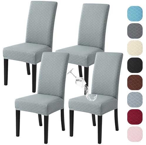 Alishomtll Stretch Stuhlhussen 4er Set Universal Moderne Jacquard Wasserdicht Stuhlbezug Schwingstuhl Elastische Hussen Abnehmbare Stuhlüberzug für Esszimmer Bankett Hochzeit (Hellgrau, 4 Stück)