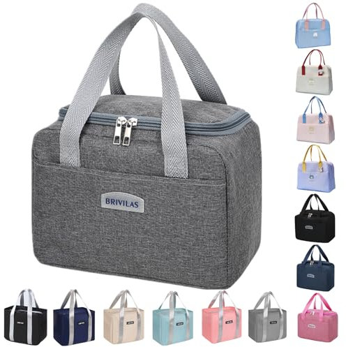 WUWYOUWL Lunch Bag, Cute Carton Insulated Lunch Box, Reusable Lunch Cooler Bags Waterproof Lunchbag Foldable Lunch Bag for Women, Men, Kids and Students Travel Picnic School (Grey)