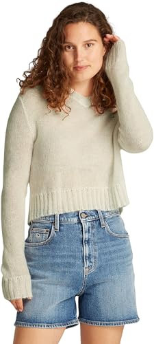 Tommy Jeans Donna Pullover Open Knit con Scollo a V, Avorio (Ancient White), M