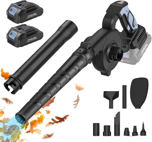 Akku-Laubbläser für Makita akku 18V,2-in-1,210 km/h Luftgeschwindigkeit, 3 Windgeschwindigkeit, leistungsstark,Elektrischer Laubbläser für Rasenpflege, Staub, Schneefräsen (2 Akkus)