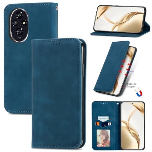 Cracedily for Honor 200 Case, Wallet Case Flip Leather with Card Holder Magnetic Closure Shockproof Kickstand Protective Phone Cases Cover for Honor 200 5G, Blue-Green