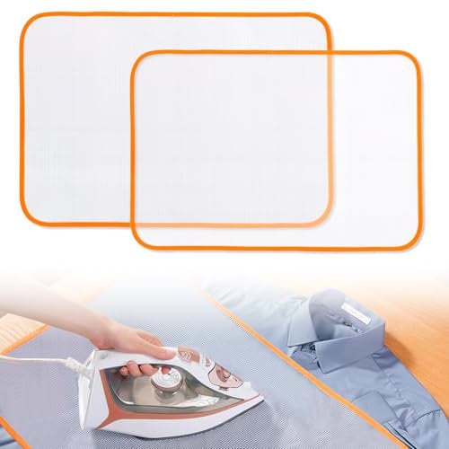 QTMMC 2 Pack Pressing Cloth 60x40cm Ironing Clothes Protector Mesh Scorch Mesh Fabric Protector Insulation Pads Heat-Resistant Table Top Ironing Pad for Avoid Ironing Damage Shine to Garments Clothes