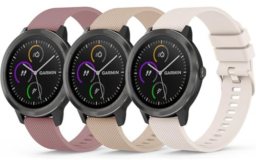 Yisica 3 Pieces Bracelet Compatible pour Garmin Vivoactive 3 /Vivoactive 3 Music/Venu, 20mm Sport Silicone Souple Bracelet avec Garmin Venu Sq/Sq 2/Venu 2 Plus (Starlight/Thé Lait/Fumé Violet, 20mm)