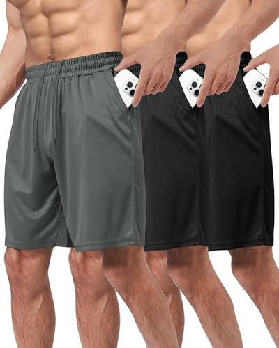 BOOJO 3er Pack Sporthose Herren Kurz Hosen mit Taschen Sport Shorts Schnell Trocknend Trainingshose für Gym Fitness(Schwarz*2/Dunkelgrau,4XL)