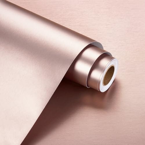 WESTICK Rose Gold Refrigerator Vinyl Wrap Peel and Stick Brushed Metallic Wallpaper Removable Waterproof Golden Stainless Steel Contact Paper for Appliances Kitchen Cabinet Countertop Fridge 15.8x80