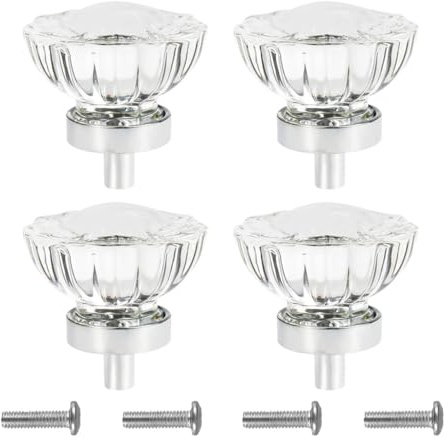 MiOYOOW Boutons de Tiroir en Cristal, 4 Pcs Boutons de Porte en Forme de Fleur/Ovale, Décoration Poignées Vintage pour Armoire, Placard, Armoire, Commode