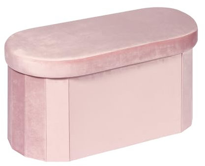 Bonlife Sitzbank mit Stauraum，klappbare Sitztruhe, Aufbewahrungsbox, Fußbank, Oval, für Flur, Wohnzimmer und Schlafzimmer, Rosa, 76x38x38 cm