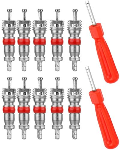 TPZORJX 12Pcs herramientas de extracción de válvulas neumáticos de coche, 2 extractores de núcleos de válvulas con 10 núcleos válvulas,para válvula Presta para Repuesto reparación de Bicicletas