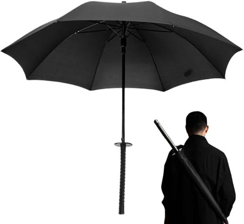 Wedhapy Paraguas espada Katana creativo paraguas espada japonés para cosplay samurái 210T con nervaduras de fibra de vidrio impermeable y resistente al viento 8 nervaduras