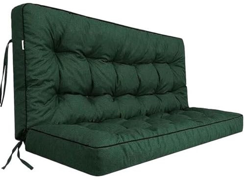 Bench Cushions with Backrest, Outdoor Furniture Patio Porch Hammock Pads Soft Mat with Ties Piping, 55x40 Inch Waterproof Swing 2/3 Seater Replacement Cushion (Green)