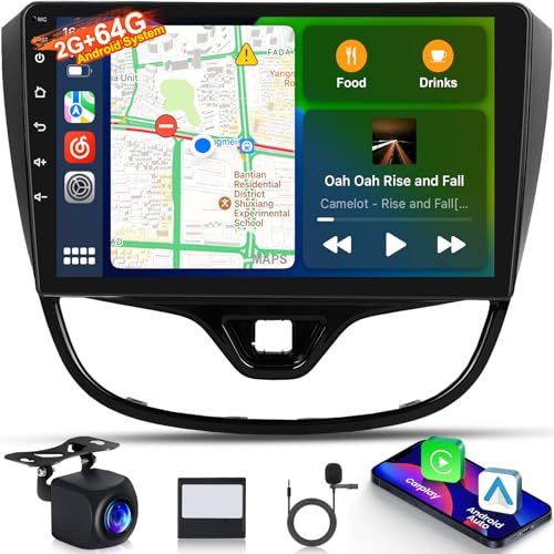 Autoradio Android 2+64G per Opel Karl/VinFast Fadil 2017-2020, Stereo Touchscreen IPS 9 Pollici con CarPlay Wireless Android Auto GPS WiFi DSP 32EQ + Telecamera AHD & Microfono