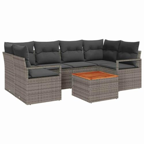 vidaXL Garten-Sofa-Set mit Kissen 7 pcs Grau Poly Rattan, Gartenparty Sofa Set, modernes Modul, wetterfestes Mehrteiler, Flexible Außen Sitzgruppe, Terrasse Lounge Kollektion