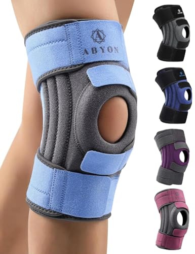 ABYON Kniebandage für Männer und Damen, Verstellbare Knieorthese mit 4 Riemen und 3 Beidseitige Stabilisatoren bei Arthritis, Linderung von Gelenkschmerzen, Bändern, Meniskusriss, Gehen, Laufen