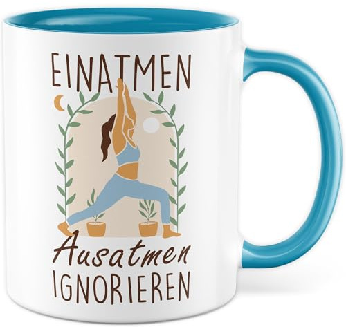 Tasse méditation cadeau inhaler, expirer, ignorer, tasse à café yoga style de vie fitness humour femme sarcasme idée cadeau collègue petite amie bureau tasse à café