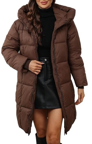 Angxiwan Winterjacke Damen Lang Warm Wintermantel Leicht Daunenjacke Winter Puffer Jacke Outdoor Steppmantel Reißverschluss Daunenmantel mit Kapuze übergang Mantel Parka