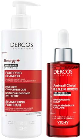 VICHY Dercos Set gegen Haarverlust, Mit Vital-Shampoo+ 400 ml und Aminexil Clinical R.E.G.E.N. Booster 90 ml, Für stärkeres Haar und angeregtes Haarwachstum, Beugt Haarausfall vor