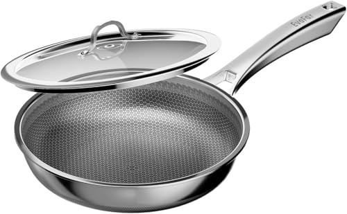 EvoFar Edelstahlpfanne 24 cm mit Deckel, 3-Schicht Antihaft Wabenpfanne | ergonomischer Edelstahlgriff, Edelstahl Pfanne Induktion für alle Herdarten geeignet, Backofenfest Bis 380°C