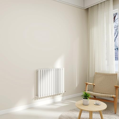 STECH HOMES Horizontal Oval Column Radiator 600x767mm Gloss White Double | Designer Wall-Mounted Central Heating Radiators for Bedrooms & Living Rooms, Traditional Design with Rapid Heat Output