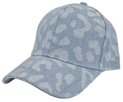 styleBREAKER Unisex Baseball Cap Jeans Leo Muster | 100% atmungsaktive Baumwolle, 6-Panel Denim, 7,5 cm Schirm, Schweißband, stufenlos per Metallschnalle anpassbar (55-58 cm).