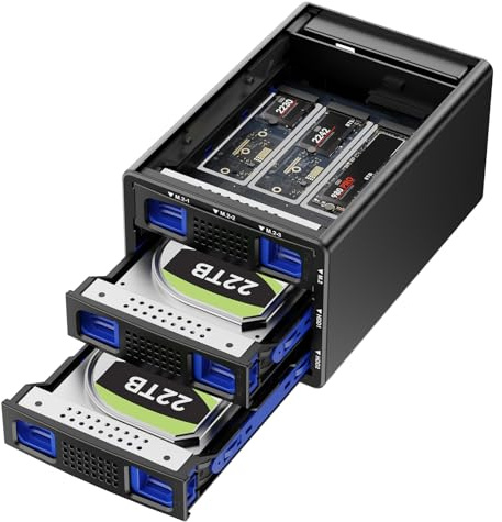 CENMATE Case Hybrid 5 Bay per HDD/SSD SATA 3,5“/2,5” + M.2 NVMe con Ventola, Case Hard Disk USB 3.2 10Gbps, Compatibile SSD M.2 M/B+M Key 2230/42/60/80/110
