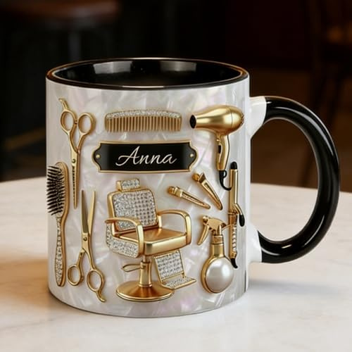 Personalized Hair Stylist Mug, Custom Name Hairdresser Coffee Cup, Hair Salon Tools Ceramic Mug, Funny Stylist Gift, Beauty Salon Gift for Hairstylist, Cosmetology Graduation Gifts