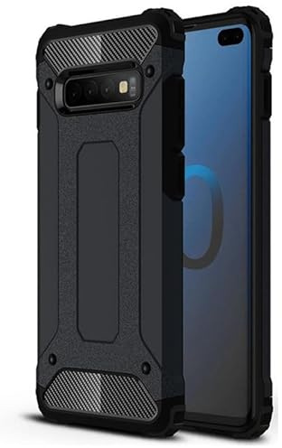 Techsuit für Samsung Galaxy S10 Hülle mit Stoßfest, Militär Schutz, Verstärkte Ecken, Erhöhte Kanten, Kameraschutz, Anti Fingerabdruck, Hybrid Armor Series, Schwarz