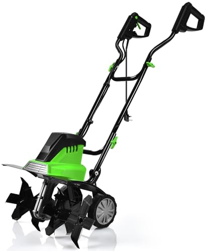 COSTWAY Motobineuse Électrique 1500W Profondeur de Travail 22CM Largeur de 43CM avec Poignée Pliable et Roues Réglables 6 Lames pour Jardinage et Désherbage (Vert)