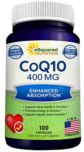 aSquared Nutrition CoQ10 (400mg Max Strength, 100 Veggie Capsules) - High Absorption Coenzyme Q10 Powder - Ubiquinone Supplement Pills, Extra Antioxidant CO Q-10 Enzyme Vitamin Tablets, Coq 10 400 mg