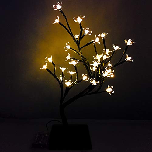 AMOS 24 LED Cherry Blossom Tree 40cm Battery Operated Pre-Lit Light Bonsai Style Christmas Home Decoration Lamp (Warm White)