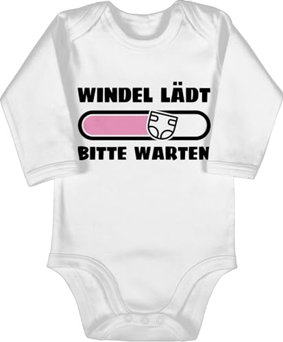 Baby Body langarm Mädchen Junge - Strampler & - Windel lädt Bitte warten in schwarz und rosa - 3/6 Monate - Weiß - bodys mit sprüche sachen für neugeborene wird beladen babybody babygeschenke