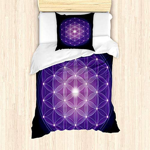 ABAKUHAUS Dunkelblau Bettbezug Set, Blume des Lebens Sterne, Milbensicher Allergiker geeignet mit Kissenbezügen, 135 cm x 200 cm - 80 x 80 cm, Dunkelblau Violett