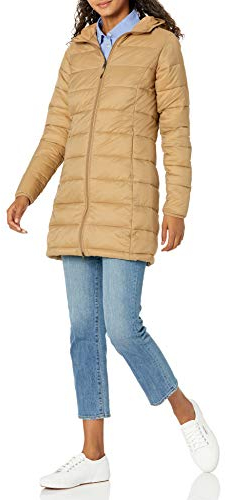 Amazon Essentials Damen Leichter, wasserabweisender, verstaubarer Puffermantel mit Kapuze (erhältlich in Übergrößen), Pilzbraun, M
