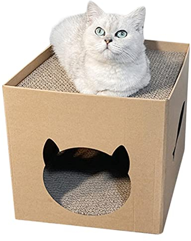Richolyn Kratzhaus aus Karton, Katzenkratzkasten Haus, Katzenspielhaus mit Kratzpad, Katzenhauskratzer, Katzenkratzspielzeug für Katzen & Kätzchen