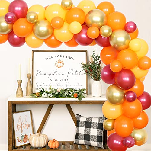 100 Herbst Themen Ballon Garland Arch Kit - Burgunder Orange Golden Latex Luftballons mit Ballon für Thanksgiving Day Babyparty Hochzeit Geburtstagsfeier Dekorationen