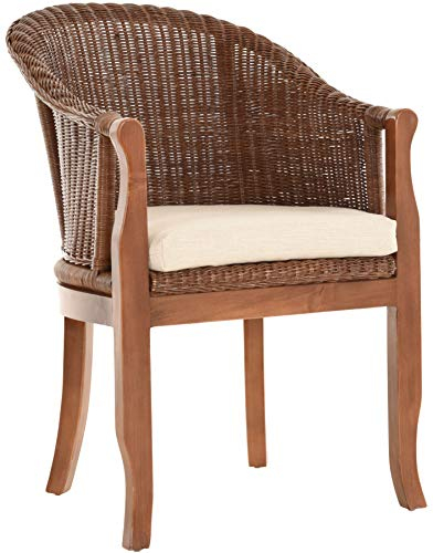korb.outlet Rattan-Sessel mit Holzbeinen, Sessel aus echtem Rattan - Rattanstuhl Club (Dunkelbraun, mit Polster)