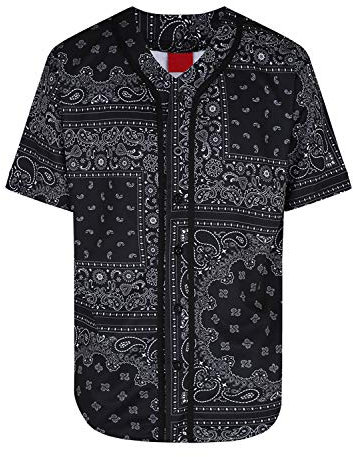 AIRNINE Herren Bandana-Print Baseball Jersey Button-Down-Shirts (Größe S bis 5XL), Banda Black_j47, 3X-Groß