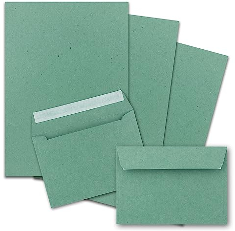 25x Briefpapier-Sets DIN A4 mit C6 Briefumschlägen, Haftklebung - Kraftpapier Eukalyptus-Grün - Recycling-Schreibpapier mit Kuverts - FarbenFroh by GUSTAV NEUSER