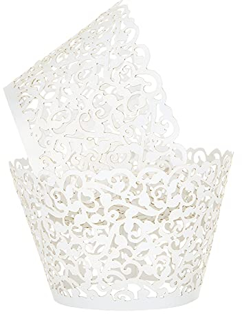 LEMESO 100 PCS Cupcake Wrappers Cupcake Papier Verpackung Kuchen Pappbecher für Weihnachten Hochzeit Geburtstag feiern Baby Shower Deko (Weiß)